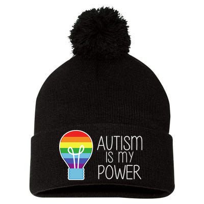 Cute Autism Is My Power Colorful Rainbow Light Bulb Pom Pom 12in Knit Beanie