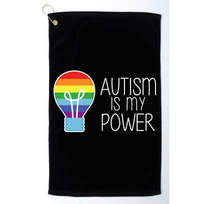 Cute Autism Is My Power Colorful Rainbow Light Bulb Golf Towel