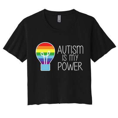 Cute Autism Is My Power Colorful Rainbow Light Bulb Crop Top