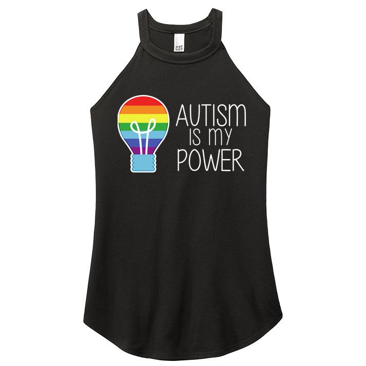 Cute Autism Is My Power Colorful Rainbow Light Bulb Women's Perfect Tri Rocker Tank