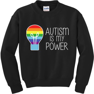 Cute Autism Is My Power Colorful Rainbow Light Bulb Kids Sweatshirt