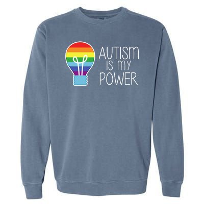 Cute Autism Is My Power Colorful Rainbow Light Bulb Garment-Dyed Sweatshirt