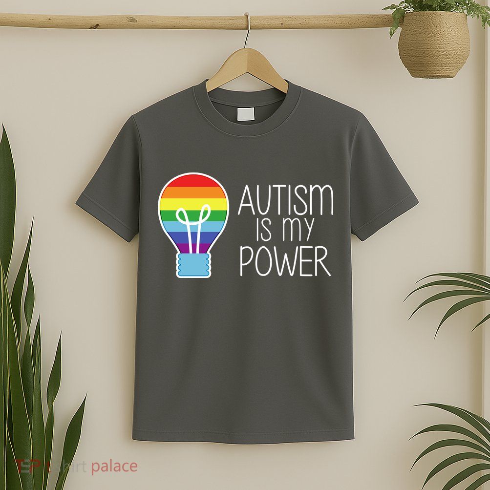 Cute Autism Is My Power Colorful Rainbow Light Bulb T-Shirt