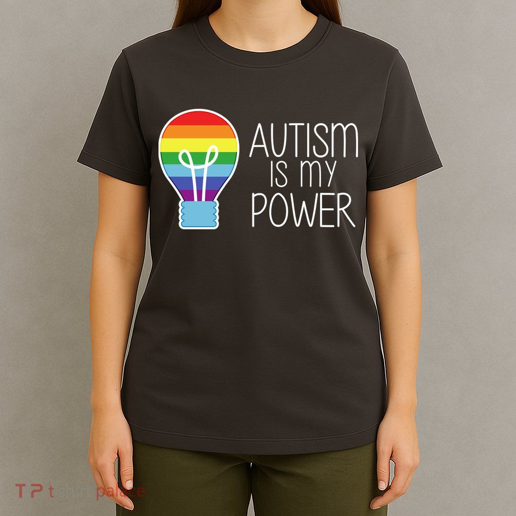 Cute Autism Is My Power Colorful Rainbow Light Bulb T-Shirt