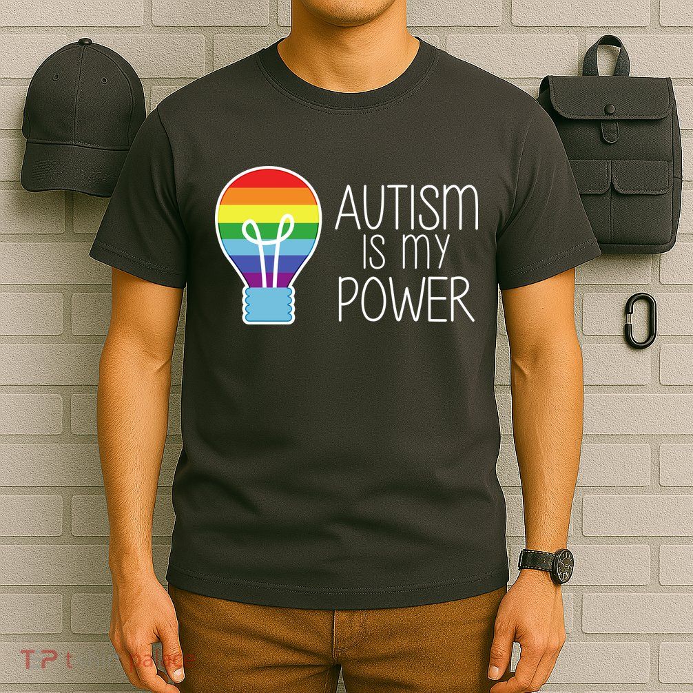 Cute Autism Is My Power Colorful Rainbow Light Bulb T-Shirt