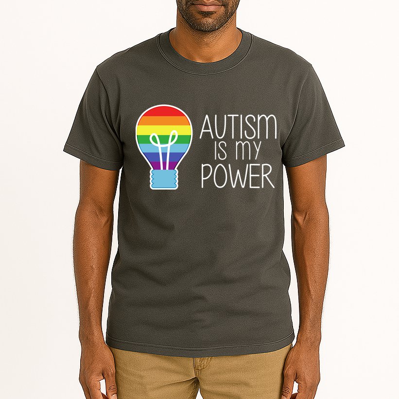 Cute Autism Is My Power Colorful Rainbow Light Bulb Tall T-Shirt