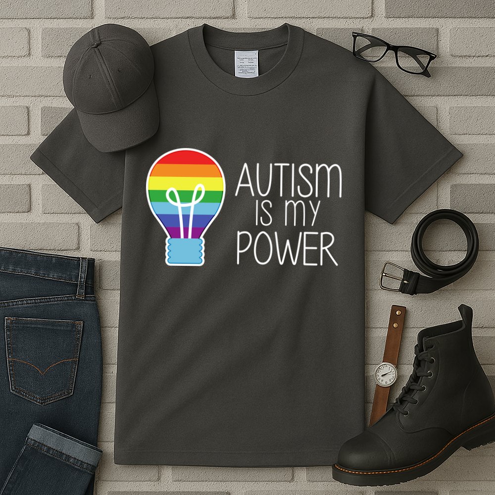 Cute Autism Is My Power Colorful Rainbow Light Bulb Tall T-Shirt