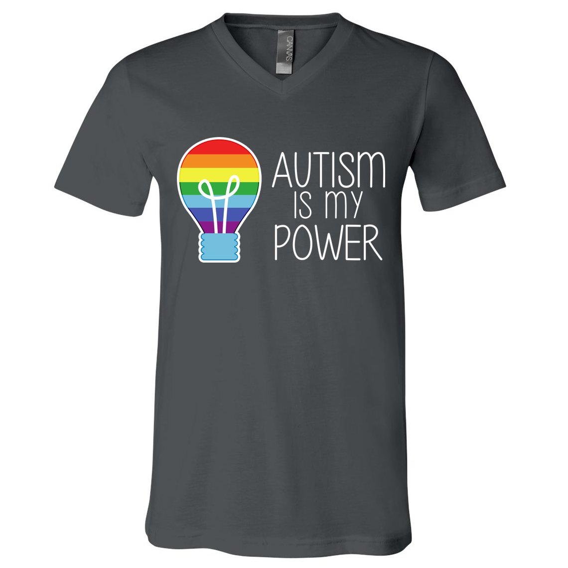 Cute Autism Is My Power Colorful Rainbow Light Bulb V-Neck T-Shirt