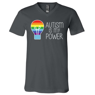 Cute Autism Is My Power Colorful Rainbow Light Bulb V-Neck T-Shirt