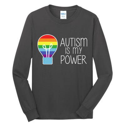 Cute Autism Is My Power Colorful Rainbow Light Bulb Tall Long Sleeve T-Shirt