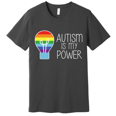 Cute Autism Is My Power Colorful Rainbow Light Bulb Premium T-Shirt