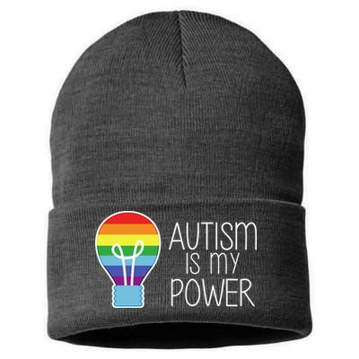Cute Autism Is My Power Colorful Rainbow Light Bulb Sustainable Knit Beanie