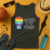Cute Autism Is My Power Colorful Rainbow Light Bulb Tank Top
