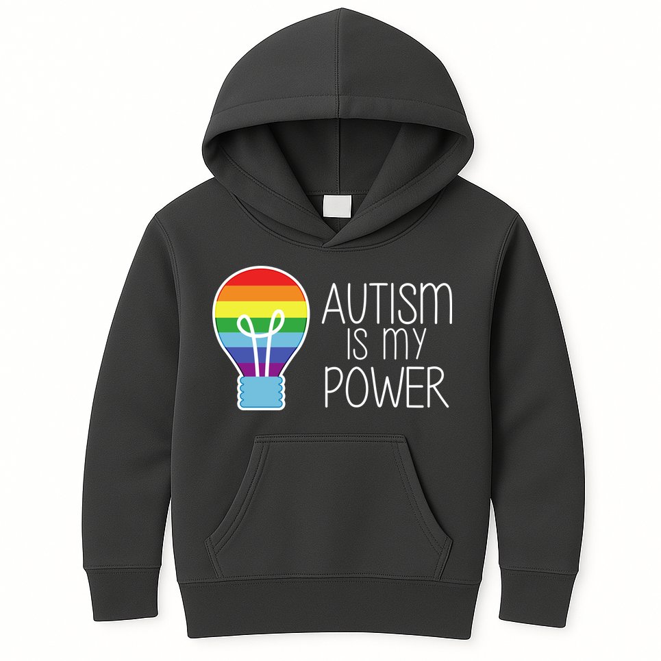 Cute Autism Is My Power Colorful Rainbow Light Bulb Kids Hoodie