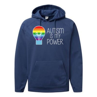 Cute Autism Is My Power Colorful Rainbow Light Bulb Performance Fleece Hoodie