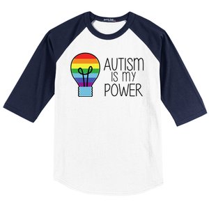 Cute Autism Is My Power Colorful Rainbow Light Bulb Baseball Sleeve Shirt