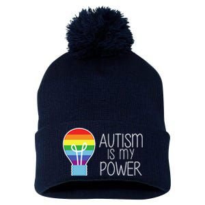 Cute Autism Is My Power Colorful Rainbow Light Bulb Pom Pom 12in Knit Beanie