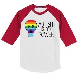 Cute Autism Is My Power Colorful Rainbow Light Bulb Kids Colorblock Raglan Jersey