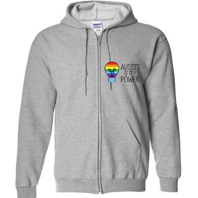 Cute Autism Is My Power Colorful Rainbow Light Bulb Full Zip Hoodie