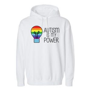 Cute Autism Is My Power Colorful Rainbow Light Bulb Garment-Dyed Fleece Hoodie