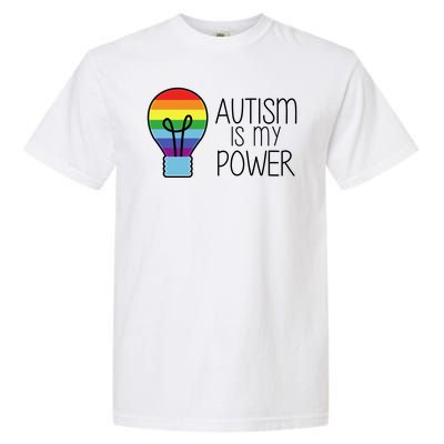 Cute Autism Is My Power Colorful Rainbow Light Bulb Garment-Dyed Heavyweight T-Shirt