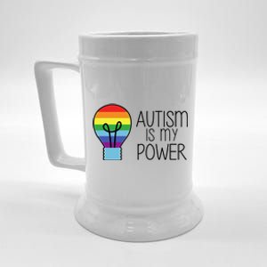 Cute Autism Is My Power Colorful Rainbow Light Bulb Beer Stein