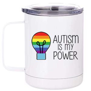 Cute Autism Is My Power Colorful Rainbow Light Bulb 12 oz Stainless Steel Tumbler Cup