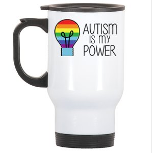 Cute Autism Is My Power Colorful Rainbow Light Bulb Stainless Steel Travel Mug