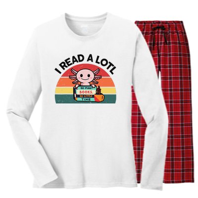 Cute Axolotl I Read A Lotl Funny Bookworm  Women's Long Sleeve Flannel Pajama Set 