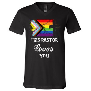 Christian Ally Inclusive Pride Clergy This Pastor Loves You V-Neck T-Shirt