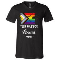 Christian Ally Inclusive Pride Clergy This Pastor Loves You V-Neck T-Shirt