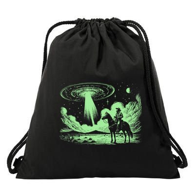 Cowboy Adventures In Space With Alien Encounter Drawstring Bag