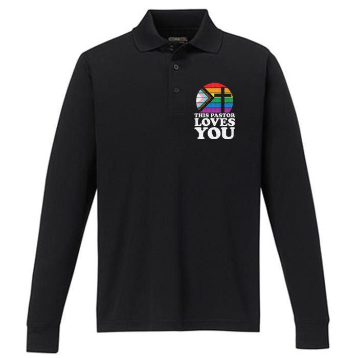 Christian Ally Inclusive Pride Clergy This Pastor Loves You Performance Long Sleeve Polo