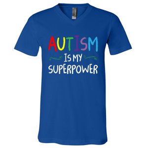 Colorful Autism Is My Superpower Autism Awareness Cool Gift V-Neck T-Shirt