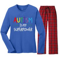 Colorful Autism Is My Superpower Autism Awareness Cool Gift Women's Long Sleeve Flannel Pajama Set 