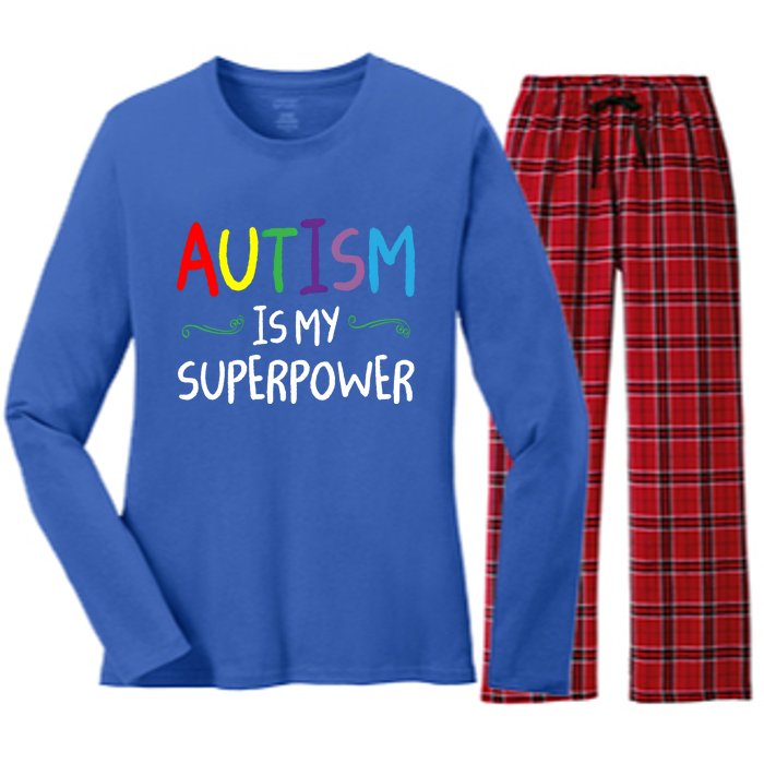 Colorful Autism Is My Superpower Autism Awareness Cool Gift Women's Long Sleeve Flannel Pajama Set 