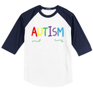 Colorful Autism Is My Superpower Autism Awareness Cool Gift Baseball Sleeve Shirt