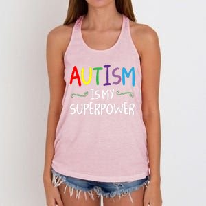 Colorful Autism Is My Superpower Autism Awareness Cool Gift Women's Knotted Racerback Tank