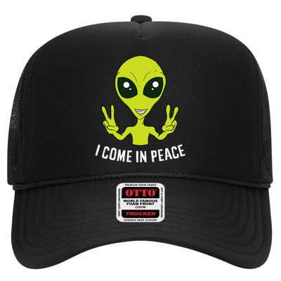 Cute Alien I Come In Peace Space Rave EDM Music Alien High Crown Mesh Back Trucker Hat