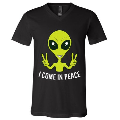 Cute Alien I Come In Peace Space Rave EDM Music Alien V-Neck T-Shirt