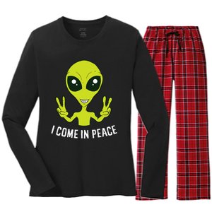 Cute Alien I Come In Peace Space Rave EDM Music Alien Women's Long Sleeve Flannel Pajama Set 