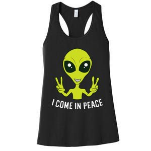 Cute Alien I Come In Peace Space Rave EDM Music Alien Women's Racerback Tank