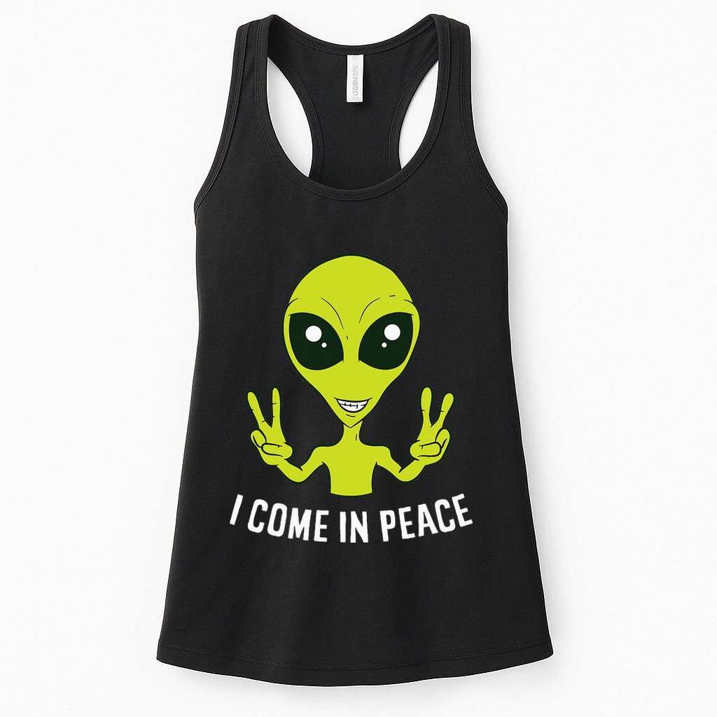 Cute Alien I Come In Peace Space Rave EDM Music Alien Womens Tank Top