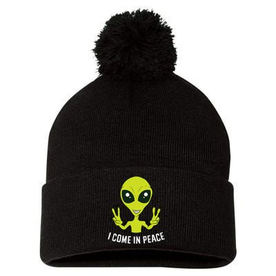 Cute Alien I Come In Peace Space Rave EDM Music Alien Pom Pom 12in Knit Beanie