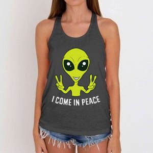 Cute Alien I Come In Peace Space Rave EDM Music Alien Women's Knotted Racerback Tank