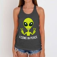 Cute Alien I Come In Peace Space Rave EDM Music Alien Women's Knotted Racerback Tank