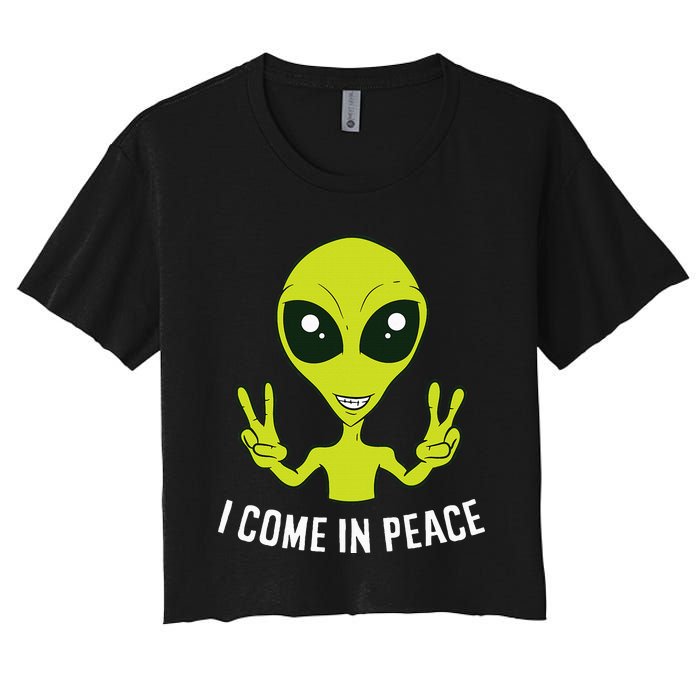 Cute Alien I Come In Peace Space Rave EDM Music Alien Women's Crop Top Tee