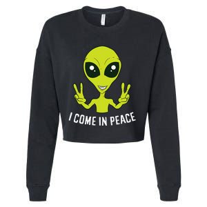 Cute Alien I Come In Peace Space Rave EDM Music Alien Cropped Pullover Crew