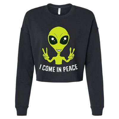 Cute Alien I Come In Peace Space Rave EDM Music Alien Cropped Pullover Crew