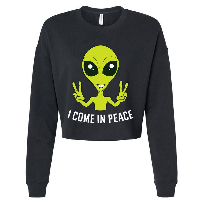 Cute Alien I Come In Peace Space Rave EDM Music Alien Cropped Pullover Crew